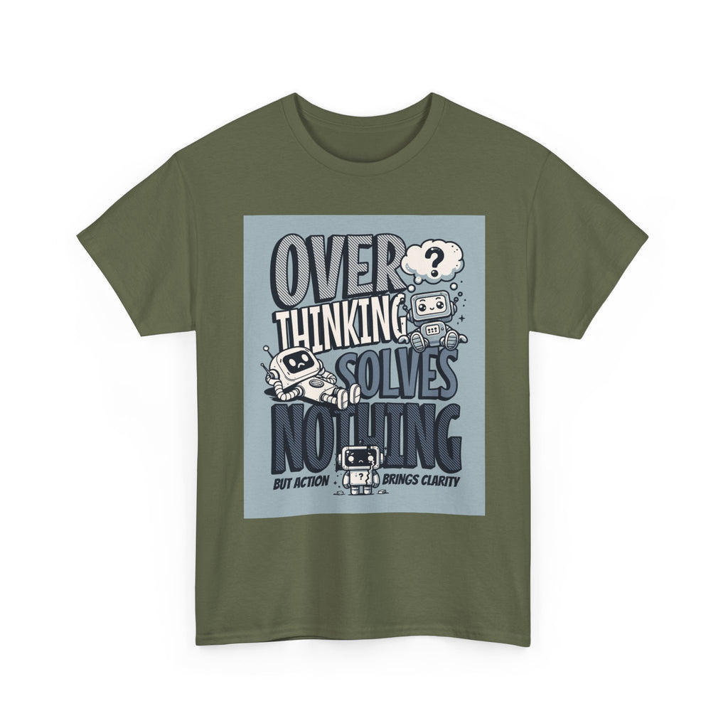 Overthinking Solved Unisex Heavy Cotton Tee, Funny Quote Shirt, Gift for Mindfulness, Casual Wear.