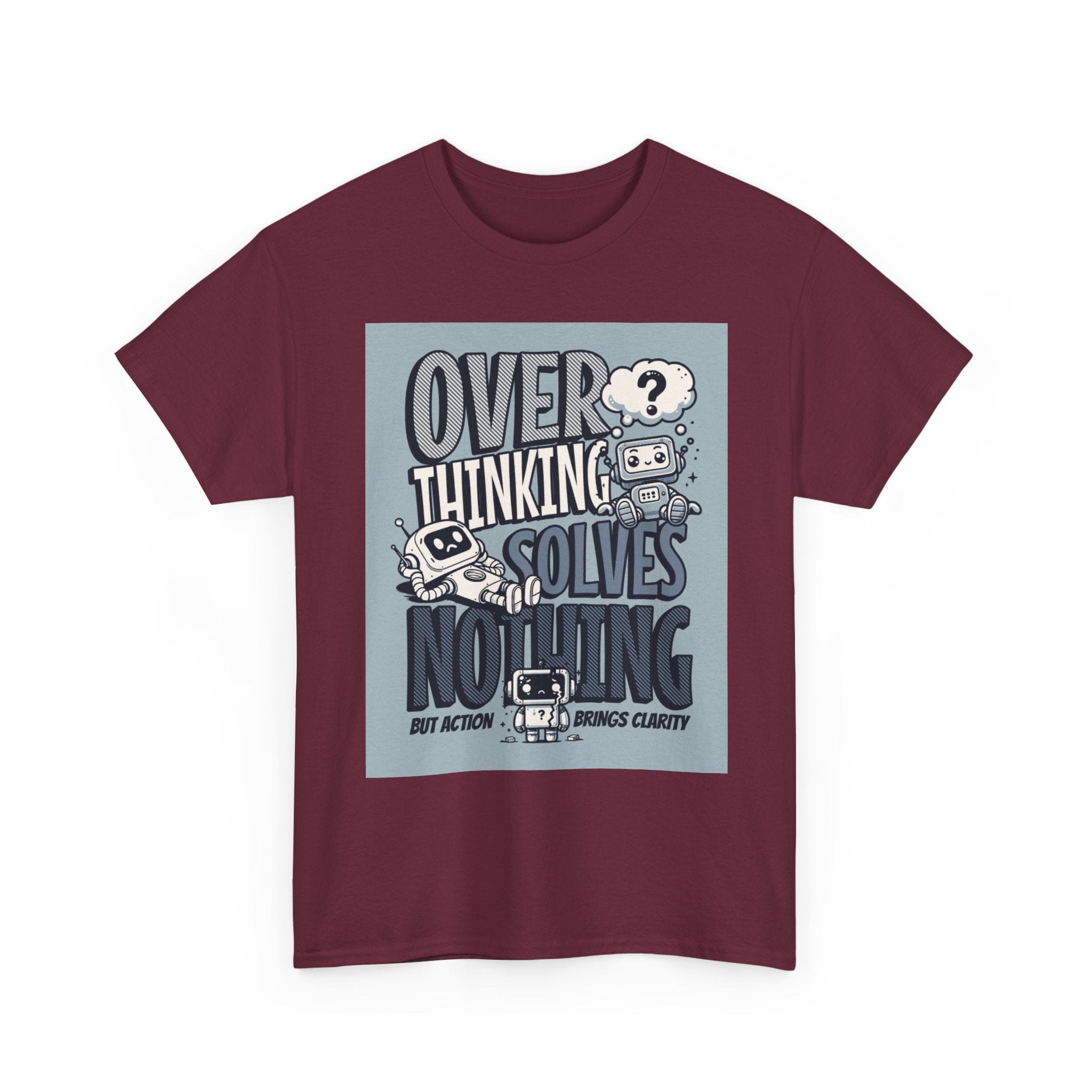 Overthinking Solved Unisex Heavy Cotton Tee, Funny Quote Shirt, Gift for Mindfulness, Casual Wear.